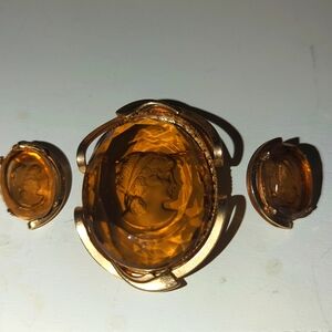Vintage Topaz Cameo earrings and Brooch